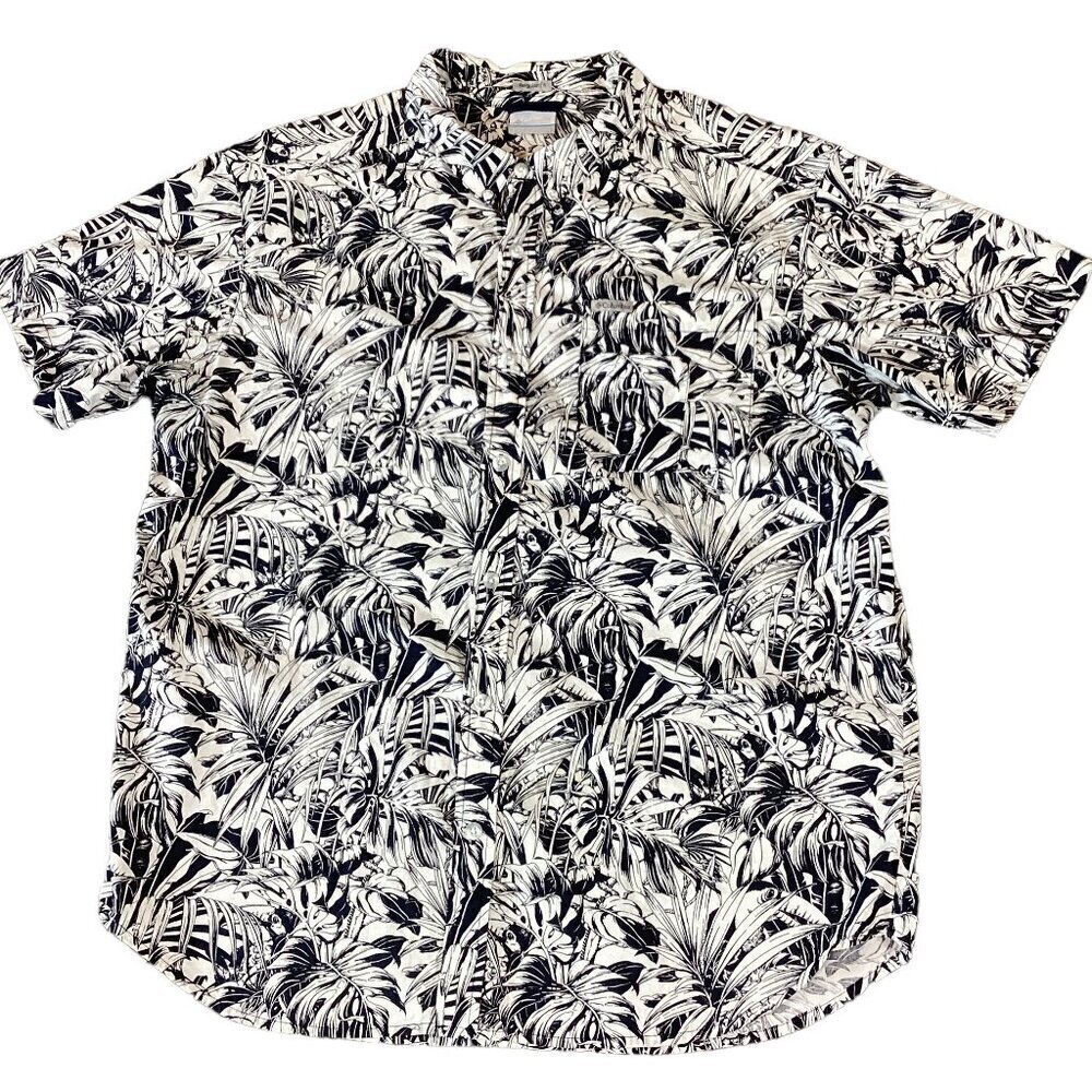 Columbia Reg Fit Mens L Button Front Short Sleeve Shirt Tropical Toucan 282Q